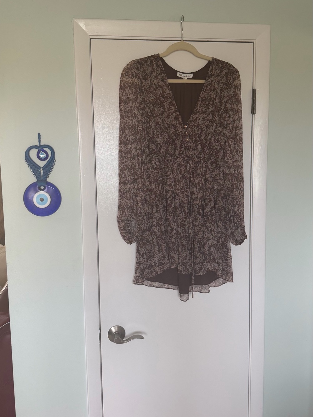 Shona Joy Floral Mini Dress in Brown and Cream
